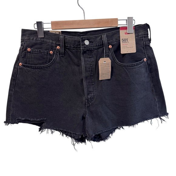 Levi's Pants - Levi's 501 Black High Rise‎ Button Fly Denim Shorts Cut Off Raw Hem size 33 NWT